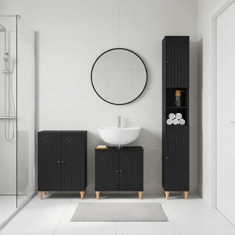 vidaXL 3 Piece Bathroom Cabinet Set ALKMAAR Black Engineered Wood (1/5)