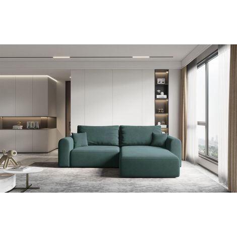 Ecksofa Sofa FLAVIO mit Schlaffunktion Stoff Castel Grün Ottomane Rechts (1/3)
