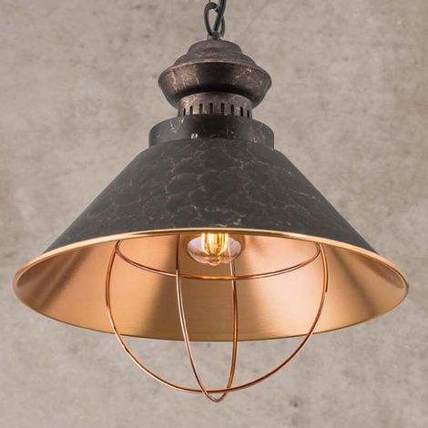 [GEBRAUCHT] B-Ware Orion Pendellampe Shanta Hängelampe dimmbar schwarz-kupfer 30cm Höhe 34cm Ø (1/2)