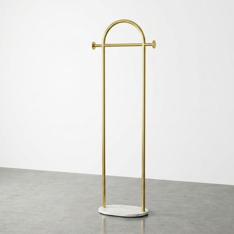 Kleiderständer freistehend 170 cm Gold, Mantelständer aus Metall mit Marmorfuß, Garderobenständer freistehend für Schlafzimmer, Jacken, Hüte und Schals