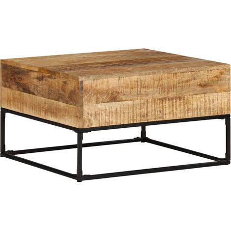 Vidaxl – Table basse fixe 68x68x41 cm en bois de manguier brut – Finition polie et pieds en fer noir – Unique par ses grains de bois (1/5)