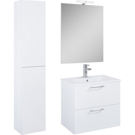 Ensemble meuble vasque avec miroir et éclairage LED + colonne 61,5 x 55 x 41,7 cm - blanc stratifié - Ceramia Lea (1/5)