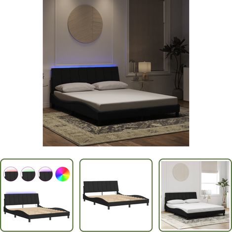 LED-Leuchten - Bettgestell mit LED ohne Matratze "Hanko" Schwarz 160x200 cm Samt (1/5)