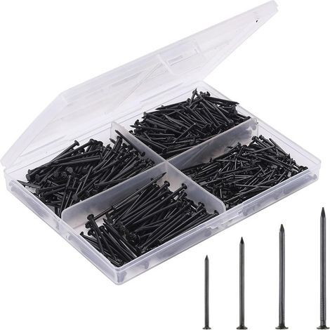 Coffret de quincaillerie, noir, 200 petits clous, clous pour accrocher des tableaux, clous pour cadres. (1/5)