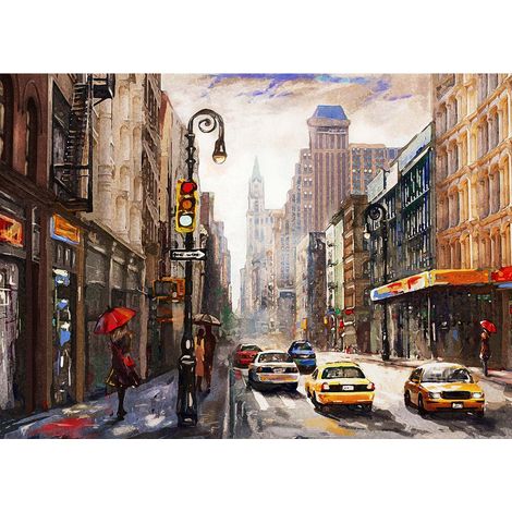Tableau New York ville effet peinture | Tableau marron moderne pour salon | Tableau sur toile original pour couloir & bureau - 0,7 x 0,5 m (1/2)