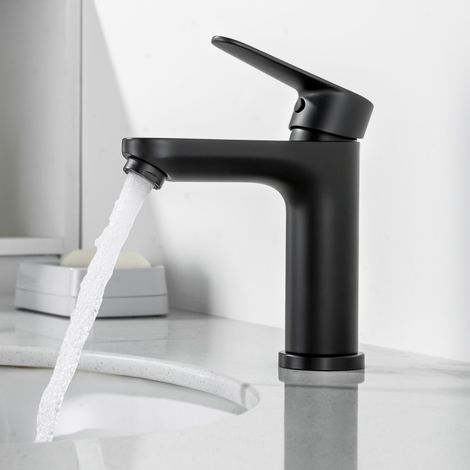 Robinet de lavabo CECIPA MAX, robinet de salle de bain avec bec de 106 mm de hauteur, robinet de lavabo à économie d'eau, noir S (1/5)