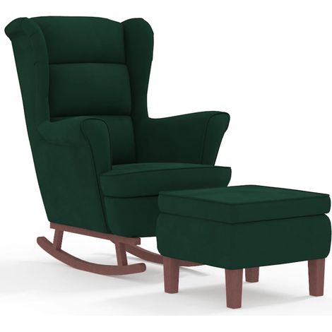 Fauteuil de Salon,Chaise,Fauteuil à bascule à oreilles en velours vert foncé bois massif CFW423908 (1/5)