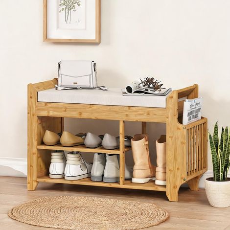 Console natural y Beige en lino Sintético Bambú 80 x 30 x 50 cm (1/5)