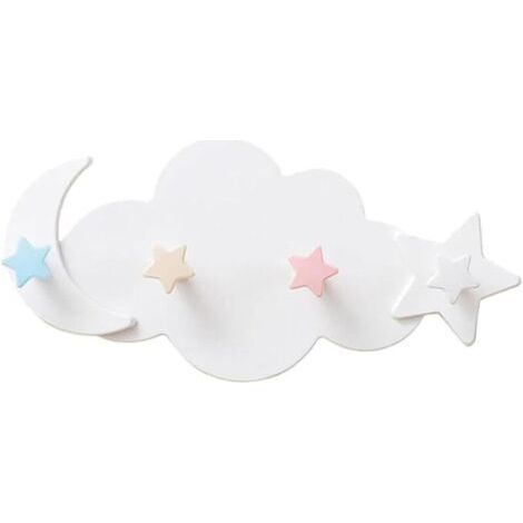 Lntyq 1 Pcs Crochets pour Porte-Manteau étoile et Lune,4 Crochets pour Porte-Manteau Enfant,Porte-Manteau Mural en Plastique sans perçage,Crochets muraux en Forme de Nuage,adaptés à la Garde- (1/5)