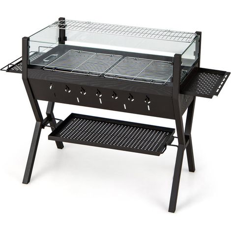 Structure en X et Pare-Vent 4 Côtés Cuisson Savoureuse Barbecue Charbon et Bois 3 en 1 pour Camping (1/5)