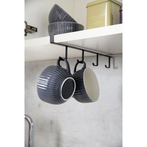 Porte-gobelet pour placard avec 4 crochets en métal noir – Résistant à l'humidité – Fixation sans perçage – Rangement optimisé pour tasses (1/5)