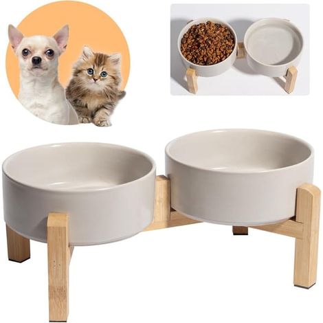 Gamelle surélevée pour chien - Gamelle en céramique avec support antidérapant en bambou - Ensemble pour nourriture et eau pour chat et chiot - Gamelles de 2400 ml - Idéal pour une alimentation saine (1/5)