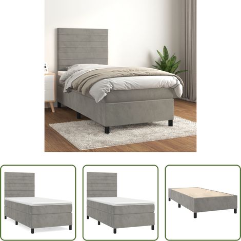 Samtbett - Boxspringbett mit Matratze Hellgrau 90x200 cm Samt (1/5)