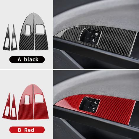 (Bouton 2 fenêtres RHD - Carbone rouge) Véritable autocollant en fibre de carbone souple, compatible avec les modèles Seat Leon 2005 à 2012 (accessoires pour tableau de bord et compteur de vitesse). (1/4)