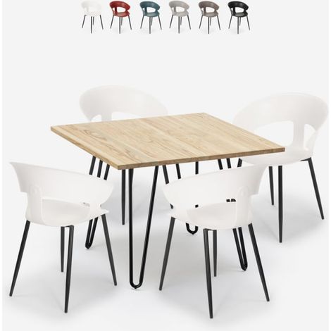 Juego mesa cocina 80 x 80 cm industrial 4 sillas diseño moderno Maeve Light - Blanco