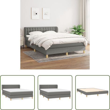 vidaXL Kopfteil - Boxspringbett mit Matratze Dunkelgrau 140x200 cm Stoff (1/5)