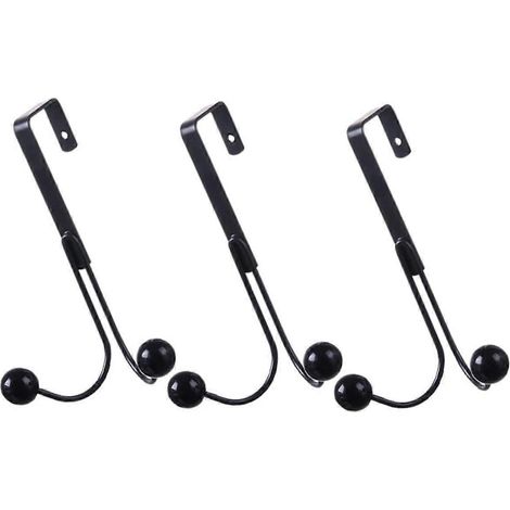 Ensemble de 3 crochets porte-manteaux sans perçage, doubles patères de porte en fer forgé noir, organisateur suspendu robuste pour serviettes, manteaux et chapeaux, gain de place (1/4)