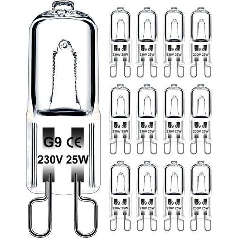 Ampoule Halogène G9 25 W 230 V Dimmable Blanc Chaud 3000 K Lot de 12 Pour Four Micro-ondes Cuisinière Plafonnier Classe Énergétique G (1/4)