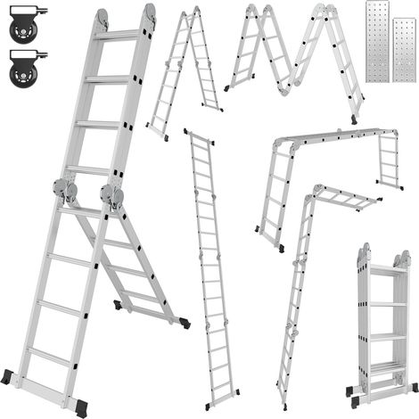 TolleTour Escalera transformable 7 en 1 de aluminio, 4x4 peldaños, aprox. 470 cm / 4,7 m, plegable, 2 plataformas + 2 ruedas, carga máxima 150 kg (1/5)