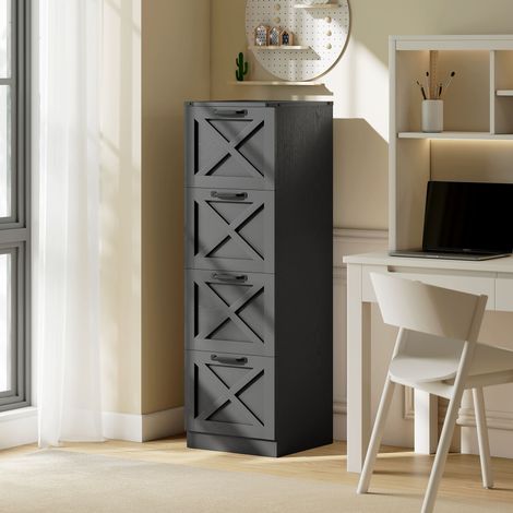 Caisson Bureau 4 Tiroirs, Dossiers Suspendus Lettre/A4, Style Rustique, 40x40x131 cm, Noir (1/5)