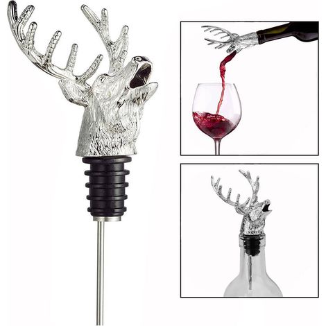 Bouchon de carafe en tête de cerf métal, verseur et stop-bouteille vin, accessoires sommelier, étanche et décoratif (1/5)
