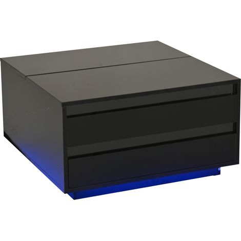 Mesa de centro elevable 70 x 70 x 38 cm negra con LED, cajón y almacenaje oculto (1/5)