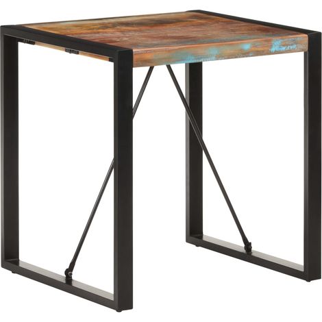 Table carrée industrielle bois recyclé massif et métal noir Vosa 70x70x75 (1/5)