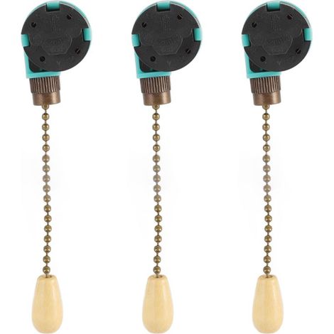 Interrupteur à tirette pour plafonnier (lot de 3), 3 vitesses, 4 fils, compatible avec ventilateurs de plafond, lampes et appliques murales, bronze. (1/5)