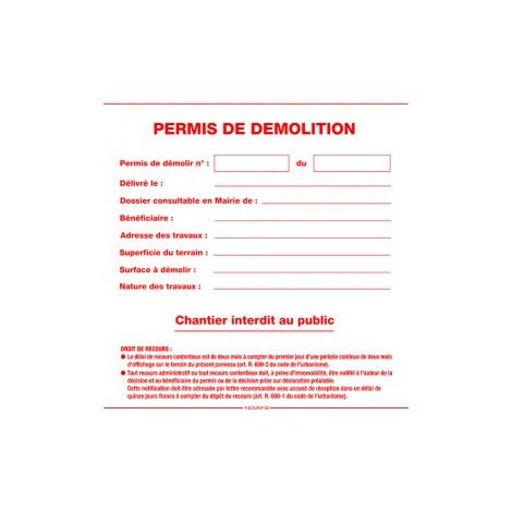 Novap – Panneau de signalisation permis de démolir 1200 x 800 mm – Résistant aux UV – PP alvéolaire – 4300825