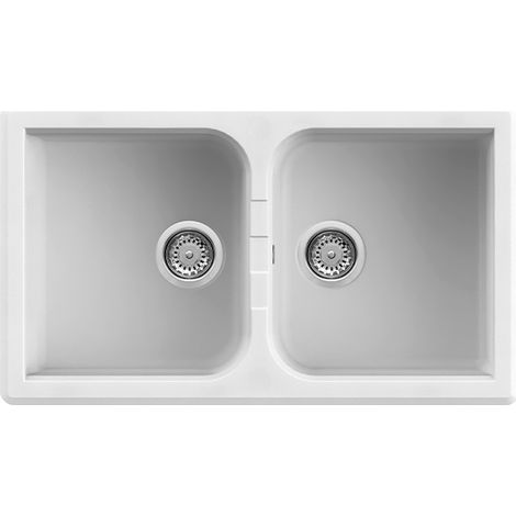 Lavello Quareco incasso 2 vasche 86x50 Prime 862 Granito Bianco QLP862BI (1/4)