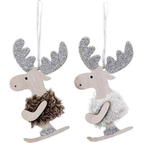 Paris Prix - Lot De 2 Sujets De Noël rennes Ski 12cm Argent (1/3)