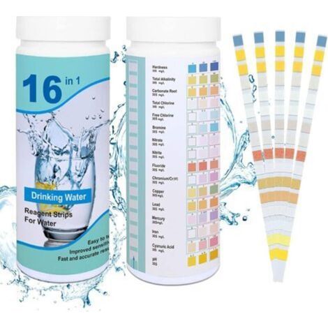 50pcs Bandelettes de Test pour Piscine,16 en 1 pour Papier ph Bandes Test,test eau potable,Bandelettes d'analyse,bandelettes de test d'eau,Lot de Bandelette Piscine,D'analyse de L'eau Potable (1/5)