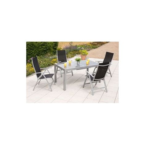 Carrara Set 5tlg 4 Sessel Tisch 160(220)x90cm Alu/Textil