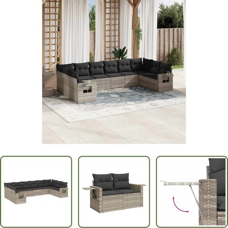 Gartensessel - 10-tlg. Garten-Sofagarnitur mit Kissen Hellgrau Poly Rattan (1/5)