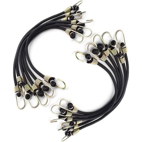 [NIE BENUTZT]12 x Elastische Spanngurte mit Haken, Mini-Gepäckspanner, elastisches Seil für Transport, Camping und Outdoor-Aktivitäten, 5 mm x 30 cm (1/5)