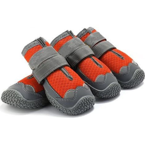 4 scarpe per cani, scarpe traspiranti con artigli antiscivolo, scarpe riflettenti per neve e passeggiate, arancioni, larghezza interna 4 cm (1/5)