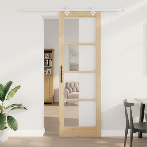 Puerta Corrediza Manual Marrón 78 x 232 cm Madera y metal vidaXL