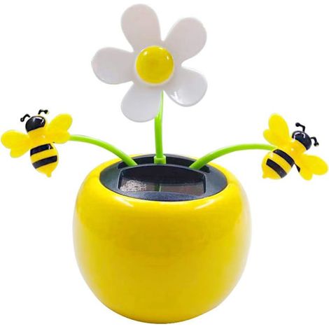 Simpatico vaso di fiori a forma di ape oscillante, alimentato a energia solare, ideale come decorazione per cruscotti, scrivanie, uffici e per la casa. (1/5)