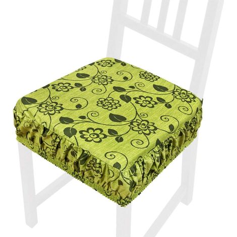 Cuscino Sedia Cotone Sfoderabile Lavabile Fascia Elastica Coprisedia Fiorito 100% Made In Italy - Verde