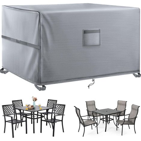 Housse pour mobilier de jardin 200x200x90cm, anti-UV, gris noir, Oxford 420D, imperméable, résistant au vent, pour table et meubles en rotin, solide (1/5)
