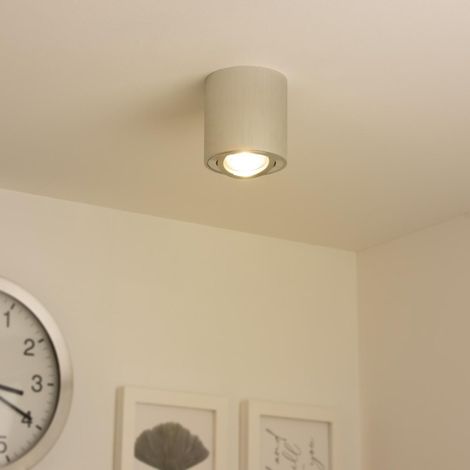 Runder Aufbaustrahler schwenkbar Deckenbeleuchtung - Farbe: Alu-gebürstet - LED Leuchtmittel: GU10 5W Warmweiß 230V 40° (1/5)
