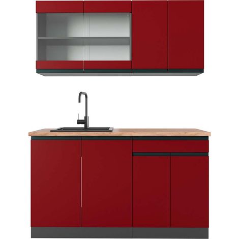 Cucina monoblocco R-Line, Rosso/antracite, 140 cm , PL Rovere, Vicco