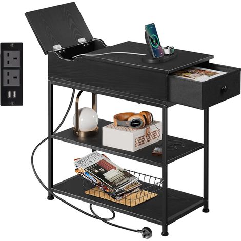Nightstand with Charging Station, Black 30 x 60 x 61 cm (1/5)