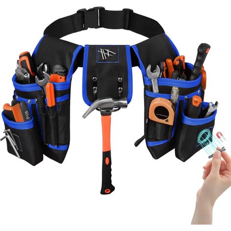 Ceinture à outils pour homme avec 26 poches, sac à outils magnétique amovible, ceinture réglable avec porte-marteau pour électriciens, menuisiers et ouvriers du bâtiment (1/5)