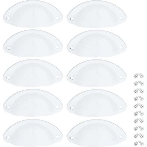 10 Pcs Poignée Blanc de Meuble Coquille Vintage Poignée pour Tiroir Armoire 82mm Bouton Porte Placard avec Vis