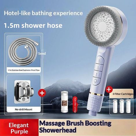 (Ensemble violet 3 pièces) Pommeau de douche multifonction à 4 modes de pression, réglable, avec large jet et fonction massage, accessoire de salle de bain (1/5)