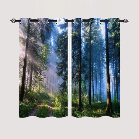 Rideau Occultant Brumeux Forêt Jungle Arbre Tenture Opaque à Oeillets Draperies Intérieurs Rideau Thermique Isolant pour Maison Chambre Salon Fenetre 2 Pièces L 60 x H 90 cm - 60L X 90H cm (2 Panneaux (1/5)