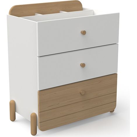 CALICOSY - Commode 3 tiroirs blanc et décor chêne H81,6 cm - EDAJ (1/5)