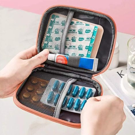 Trousse de rangement pour pilules 3 pièces,Petite trousse à médicaments,Trousse de maquillage,Trousse cosmétique (gris,vert,rose) (1/4)