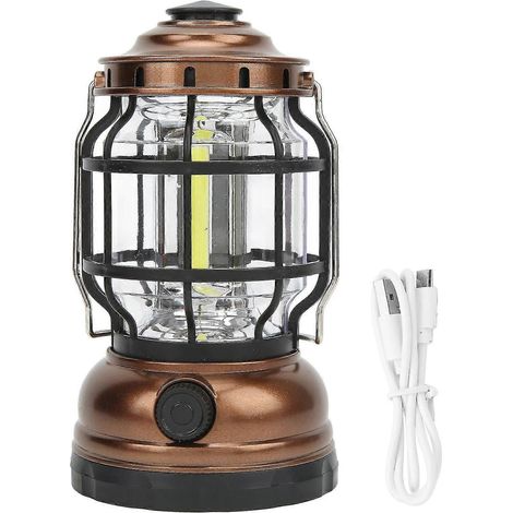 Lanterne de camping vintage COB, rechargeable par USB, étanche, avec poignée de transport, style rétro, compatible avec les équipements de secours en extérieur (bronze). (1/5)
